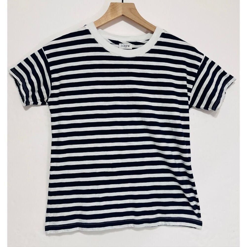 J. Crew Navy Blue And White Striped Tee   Size XXS